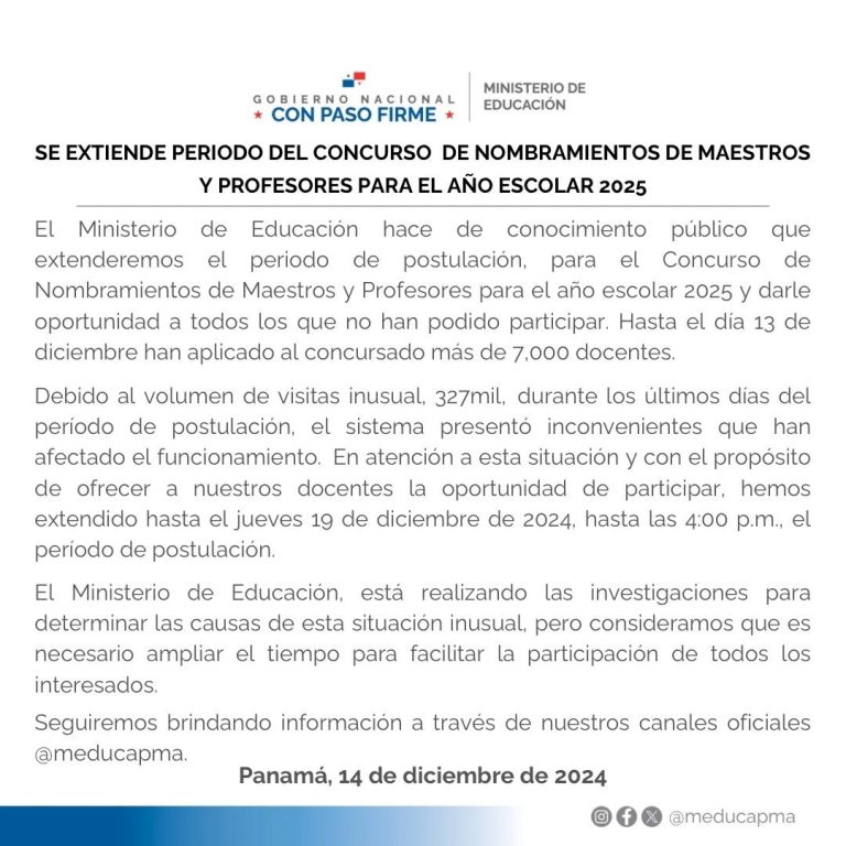 Se extiende el periodo del Concurso de Nombramiento Para Maestros y Profesores para el año escolar 2025